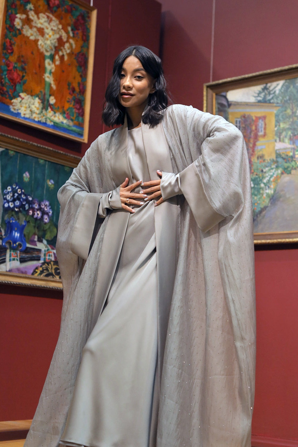 Grey Organza Abaya – SILKYLICIOUS