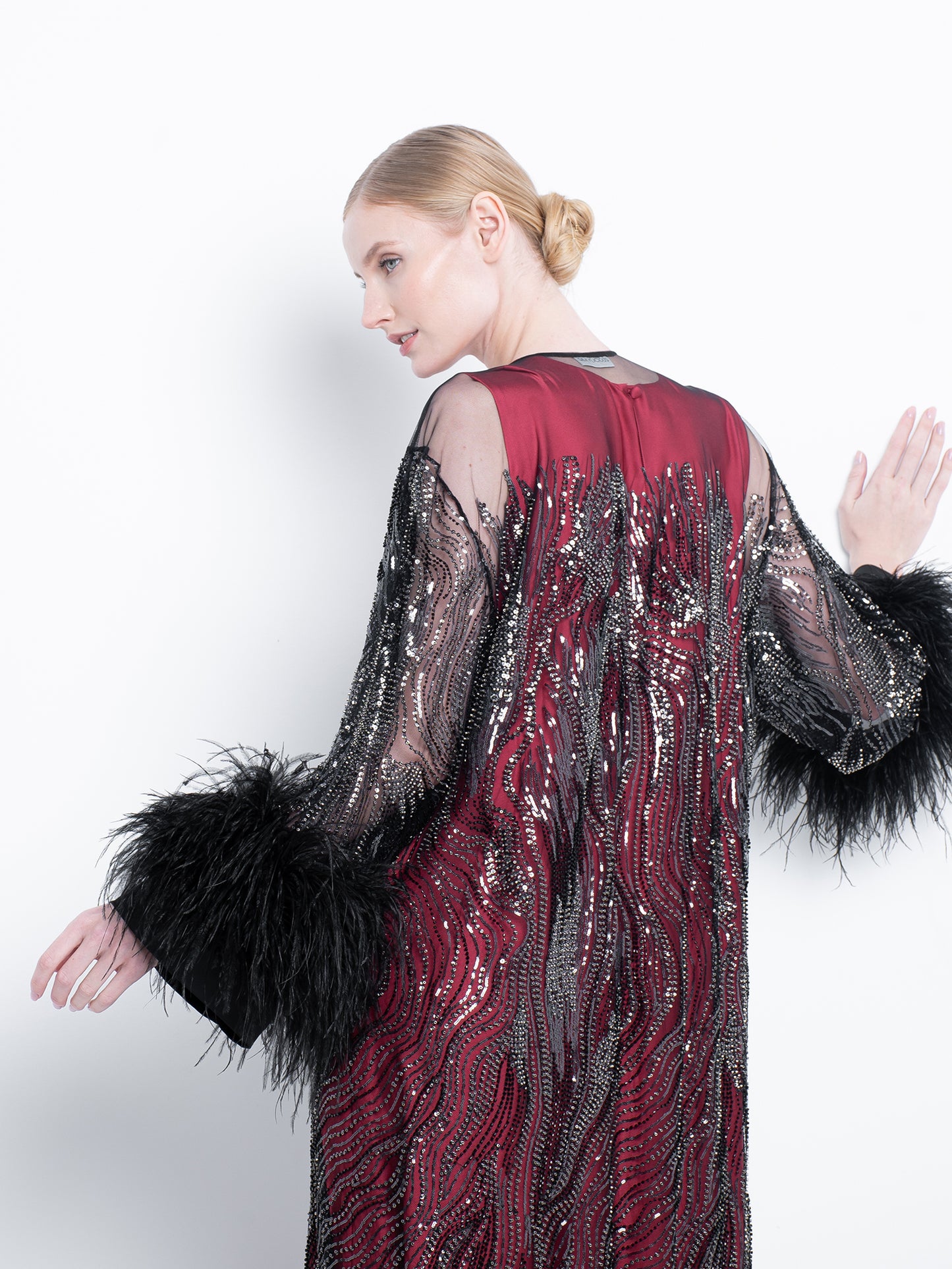 Black Embroidered Abaya With Feathers