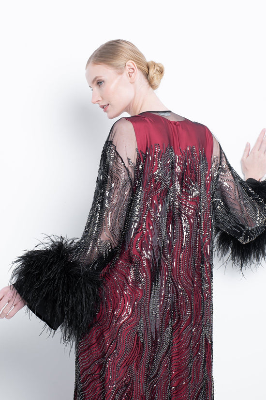 Black Embroidered Abaya With Feathers