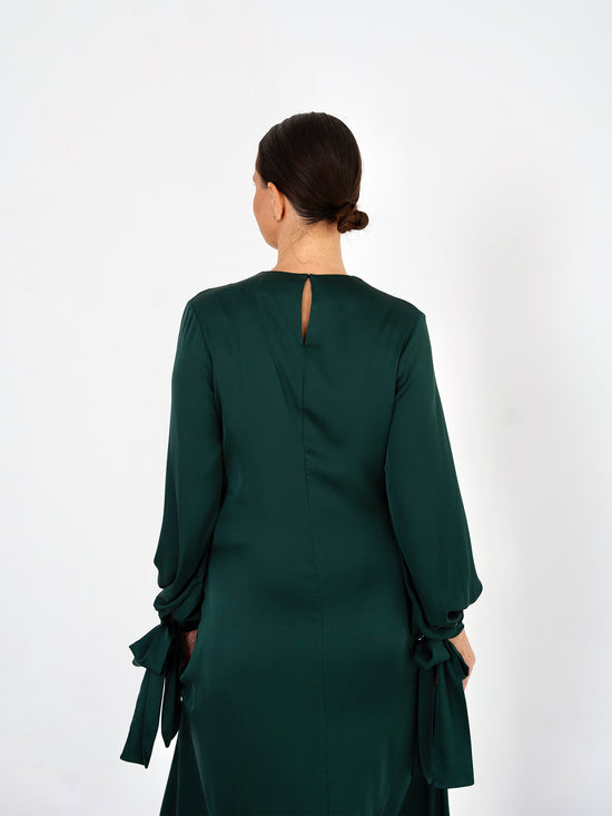 DARK GREEN BOW DRESS