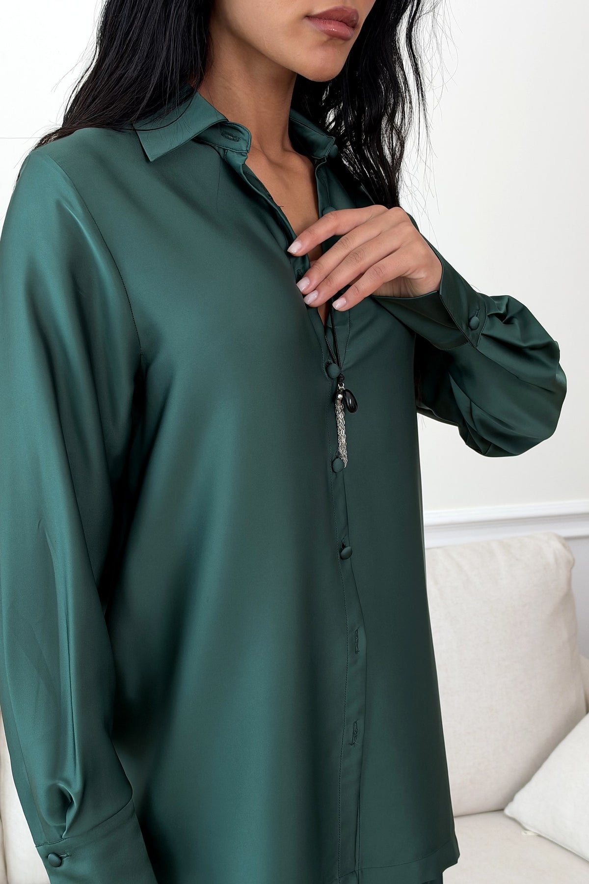 Emerald Green Fiora Set sleeve and fabric detail