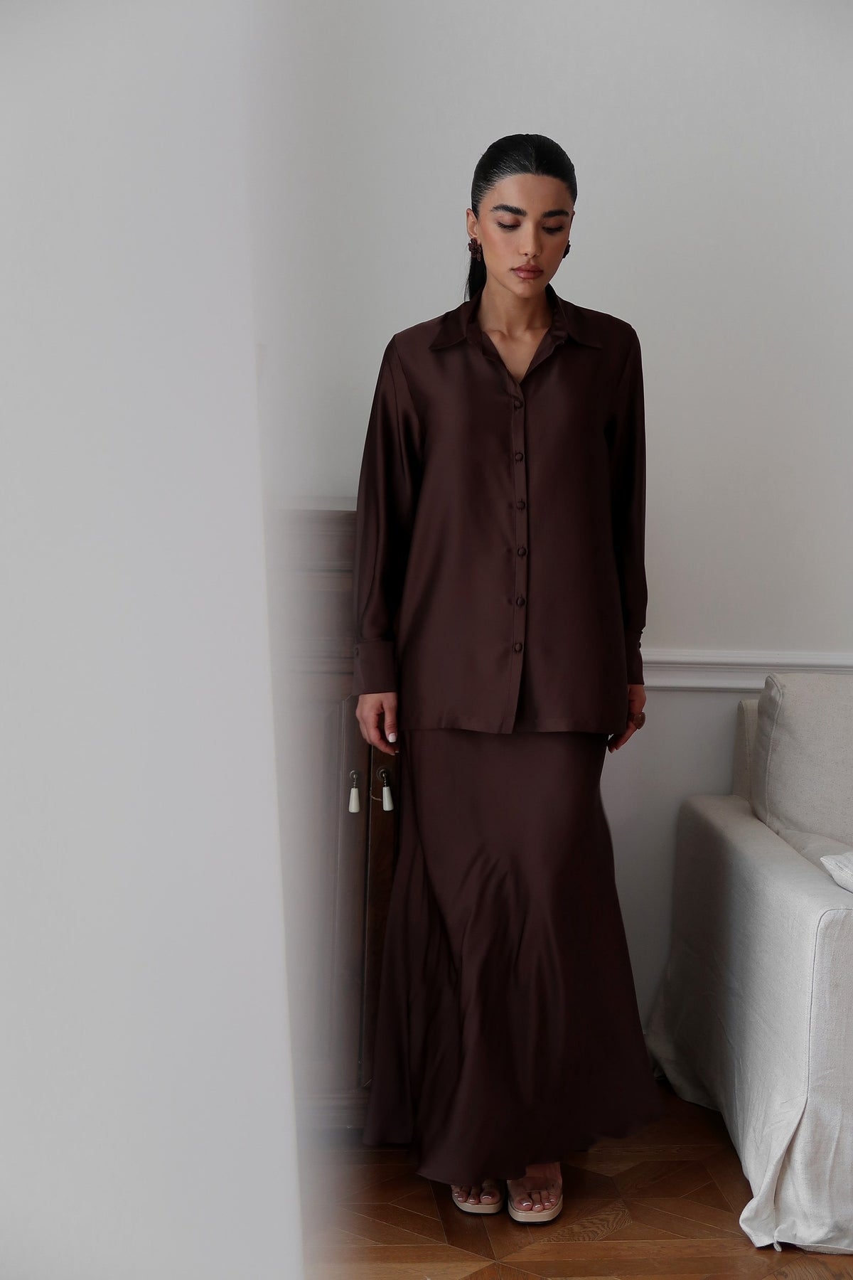 Espresso Fiora Skirt Set full length front